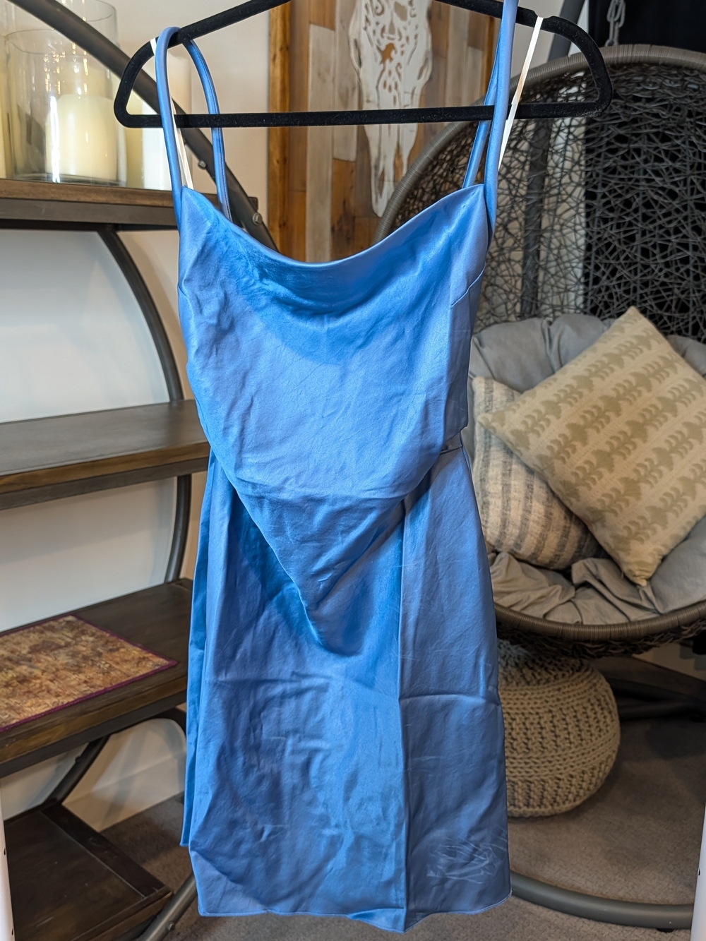 Satin Square-Neck Slip Dress in Blue - Picture 5 of 7
